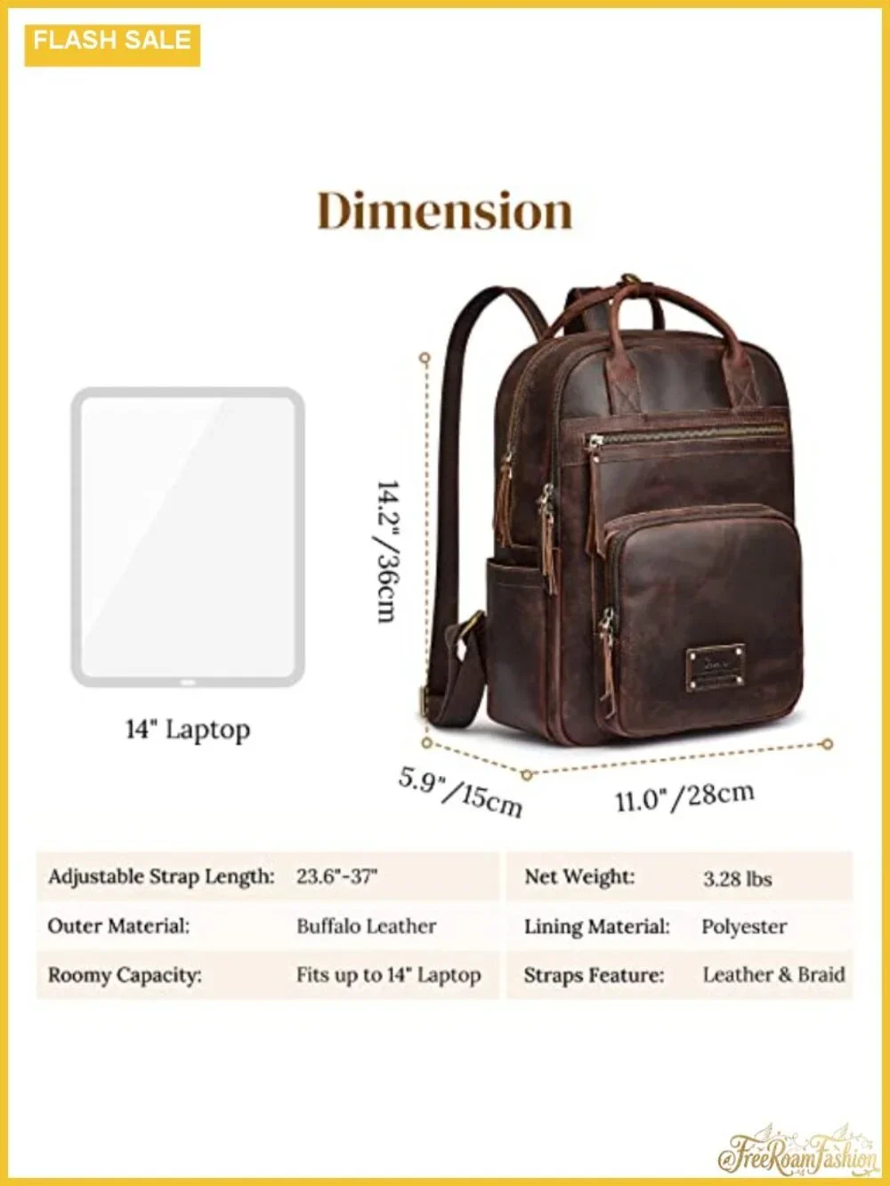 Vintage Genuine Leather Backpack Purse Travel Daypack with Luggage Sleeve